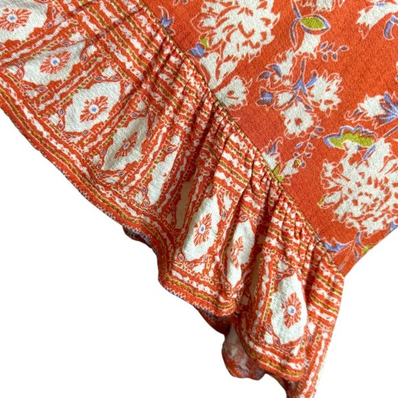 C&C California Orange, cream & blue Boho floral patterned Top Size Medium - Picture 9 of 15